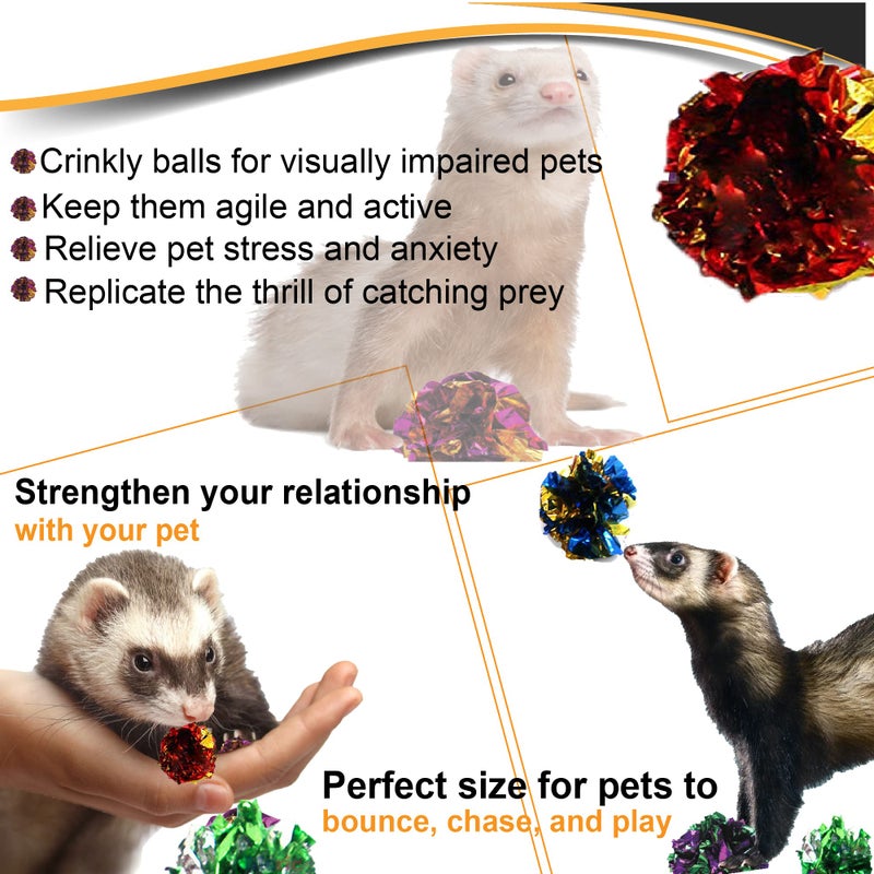 SunGrow 24 Pcs Ferret Mylar Crinkle Balls, 2" for Exercise to Keep Fit, Lightweight, Multicolor Shiny Foil with Crinkly Sound for Indoor Pet Cat, Kitten - Image 5